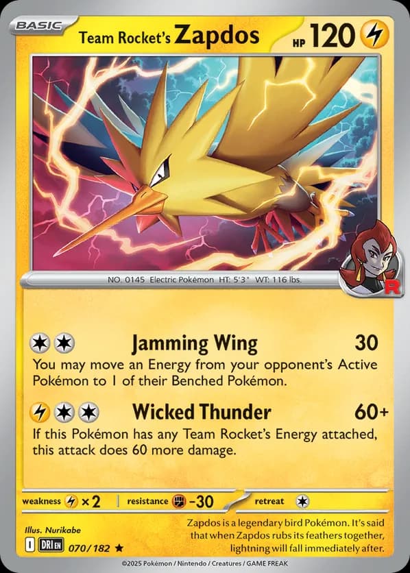 Team Rocket's Zapdos - 070/182 (Cosmos Holo)